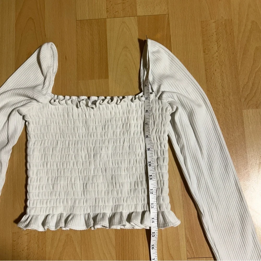 Reformation White Smocked Long‎ Sleeve Crop Top Medium
